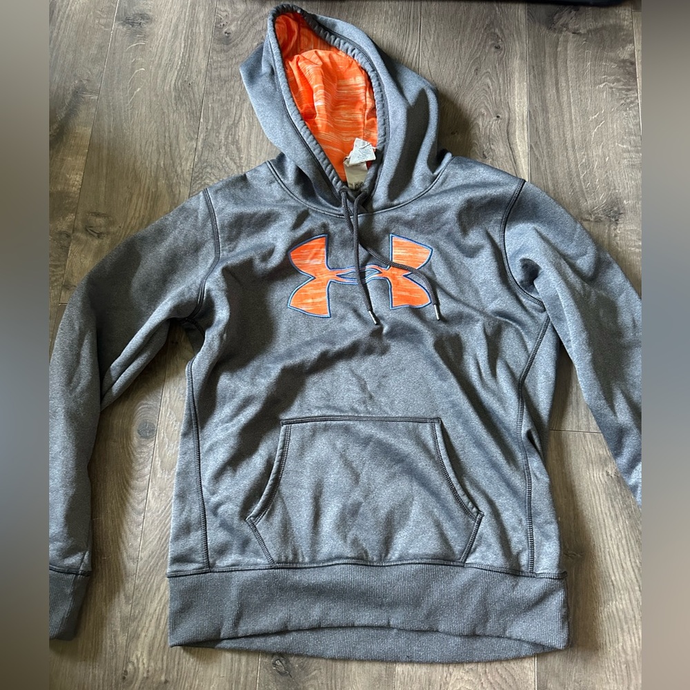 UNDER ARMOUR Hoodie Sweatshirt STORM Adult MEDIUM Grey Orange Logo